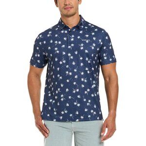 Hurley Mens XL Palm Printed Performance Polo Navy White UPF50+ Moisture Wicking